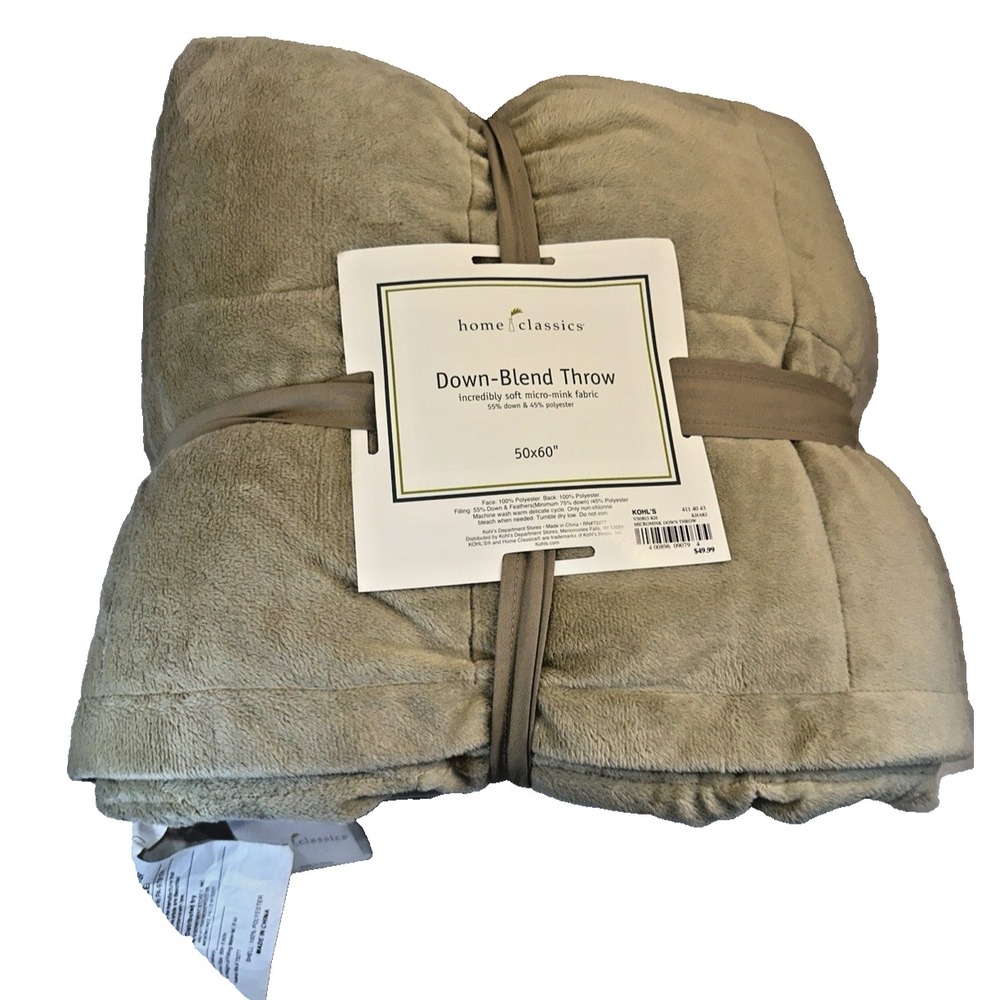 Home Classics Down-Blend Micro-Mink Throw Blanket Beige/Tan (50" x 60")